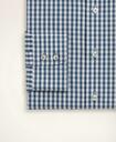 Brooks Brothers Men's Milano Slim-Fit Dress Shirt, Poplin English Collar Gingham | Grey/Navy