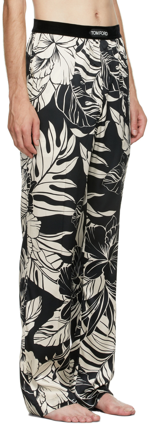 TOM FORD Black & Off-White Silk Hibiscus Lounge Pants TOM FORD