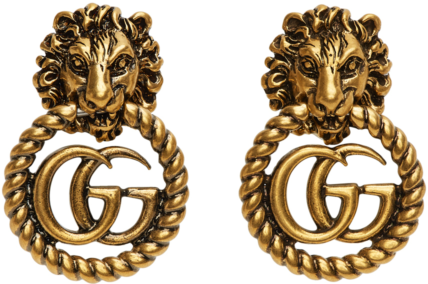 Gucci Gold GG Lion Head Earrings Gucci