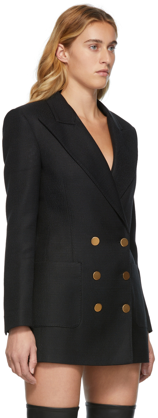 TOM FORD Black Woven Double Breasted Blazer TOM FORD