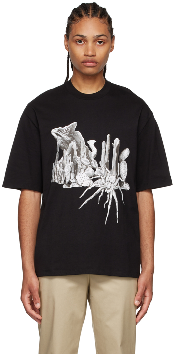 T-Shirt Homme Neil Barrett – Mélange Cuir Et Coton Noir – Taille S (Très Bon État)