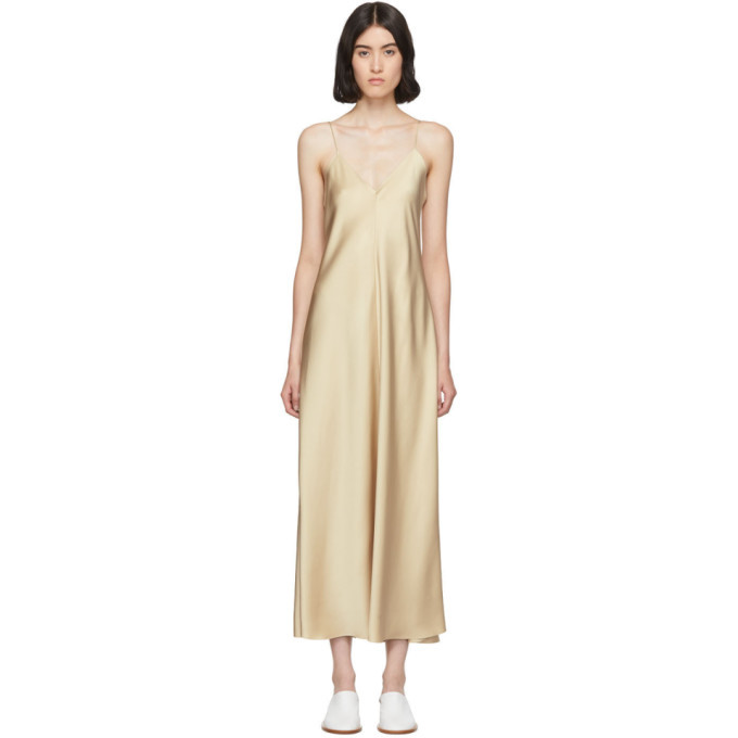 tan silk dress