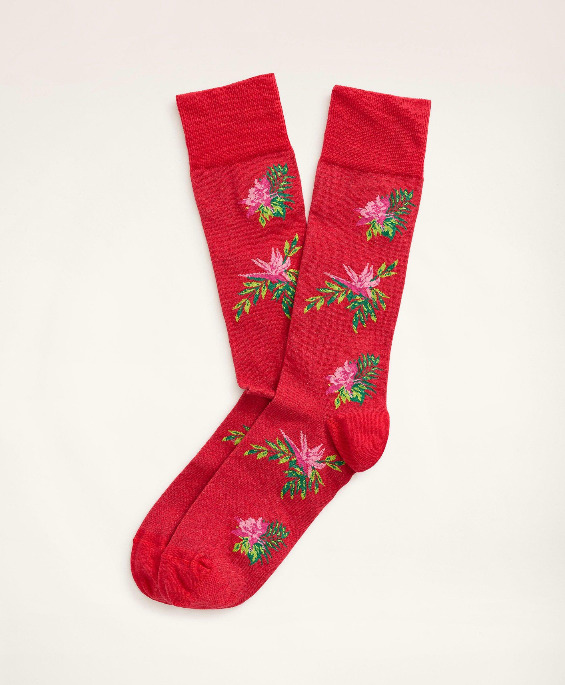 Brooks Brothers Men's Tropical Flower Crew Socks | Bright Pink