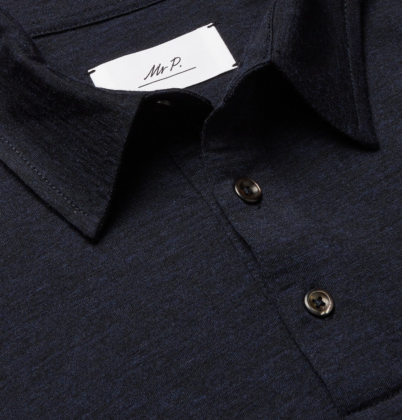 Mr P. - Slim-Fit Mélange Wool-Jersey Polo Shirt - Blue Mr P.