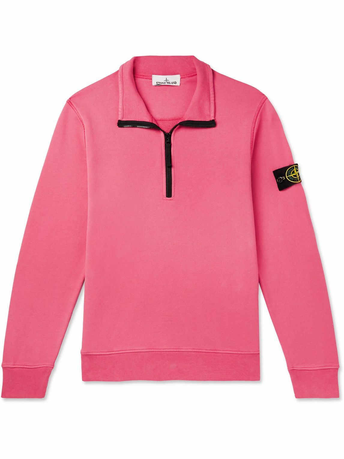 Photo: Stone Island - Logo-Appliquéd Cotton Half-Zip Sweatshirt - Pink