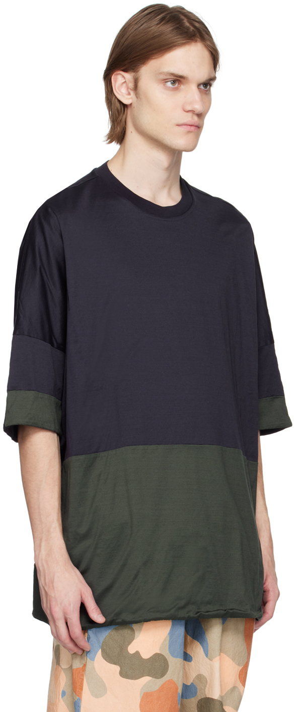 CASEY CASEY Navy & Khaki Reve Reversible T-Shirt