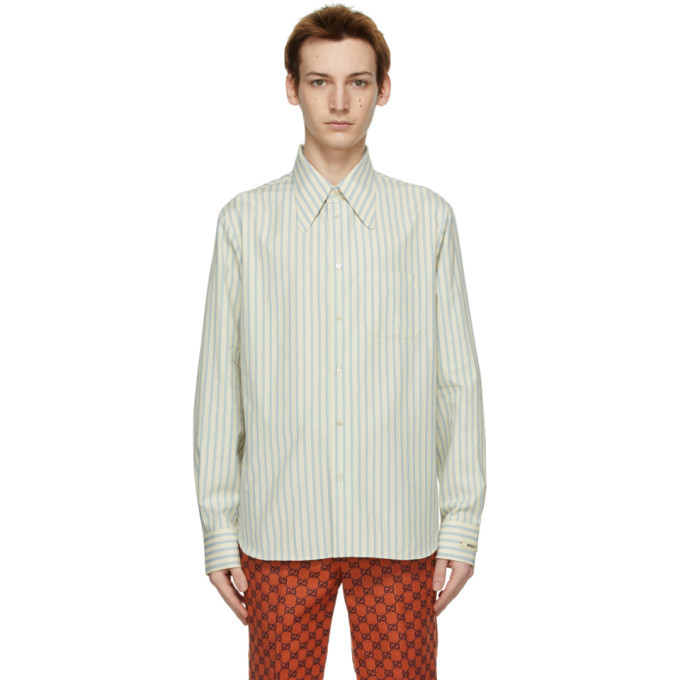 Blue Cotton Striped Shirt Gucci