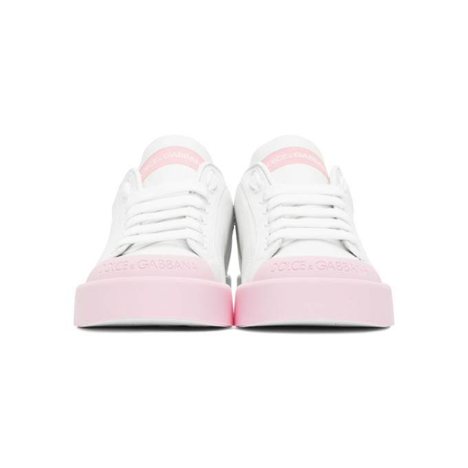 Dolce and Gabbana White and Pink Portofino Sneakers Dolce & Gabbana