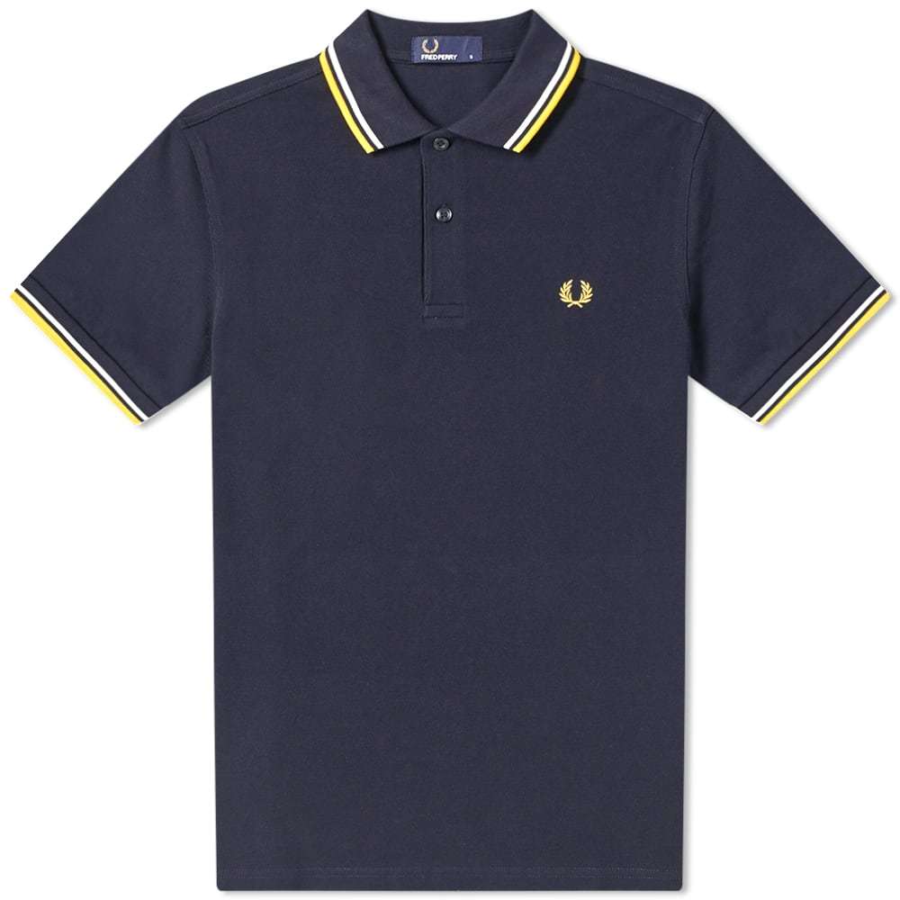 Fred Perry Authentic Twin Tipped Polo Navy, White & Yellow Fred Perry