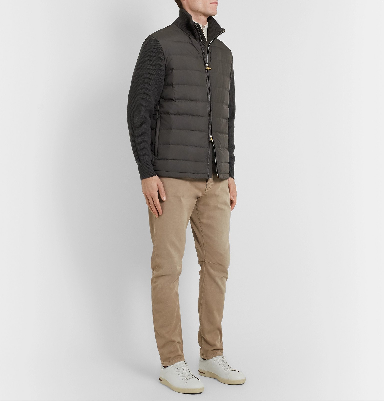 Dunhill - Ribbed Merino Wool-Blend and Quilted Shell Down Jacket - Gray ...