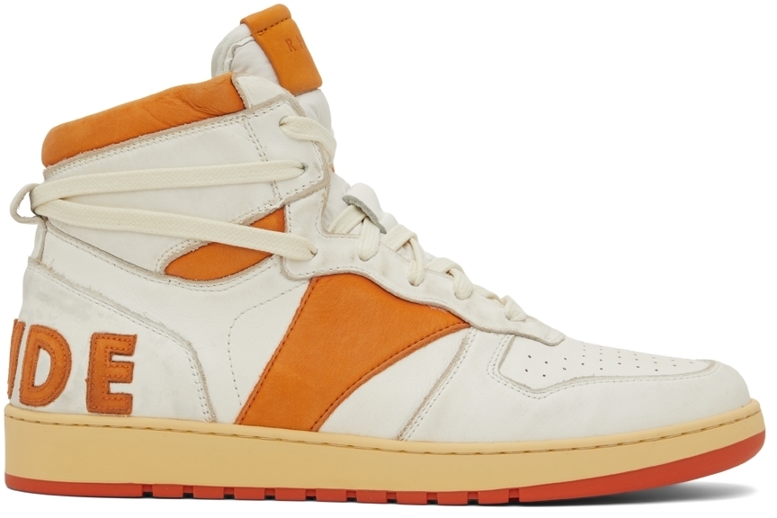 Rhude SSENSE Exclusive White & Orange Rhecess Hi Sneakers Rhude