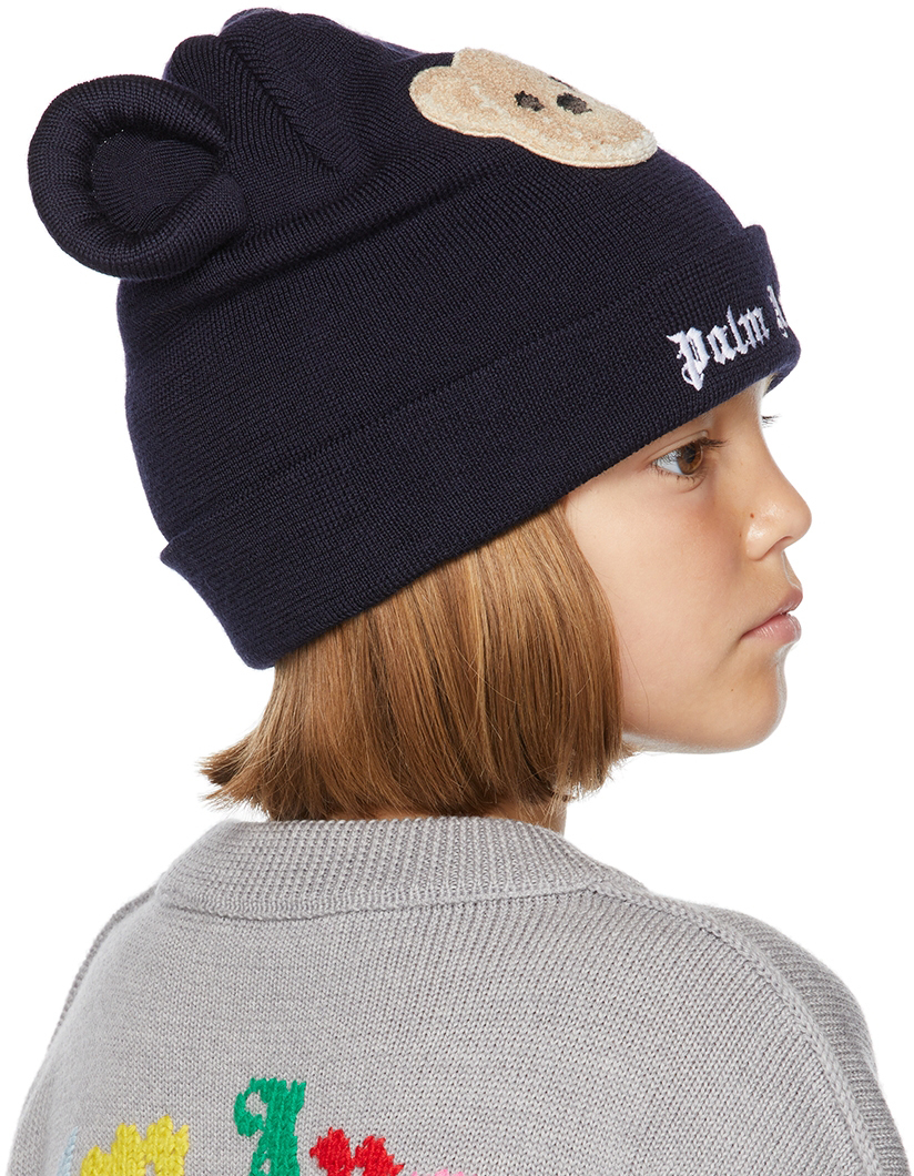Palm Angels Kids Navy Bear Beanie Palm 