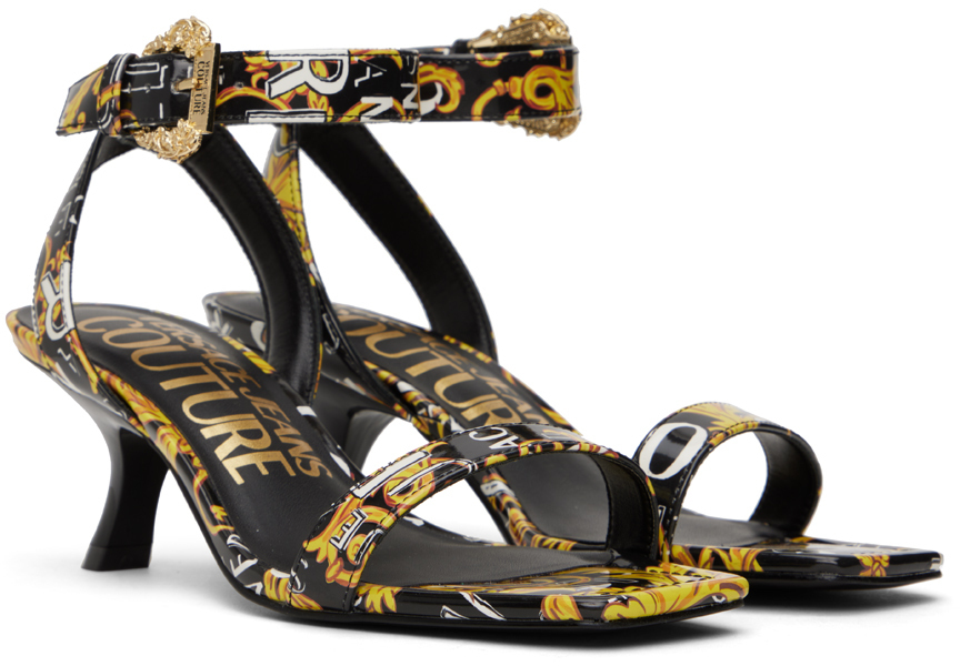 Versace Jeans Couture Black & Gold Fiona Heeled Sandals Versace