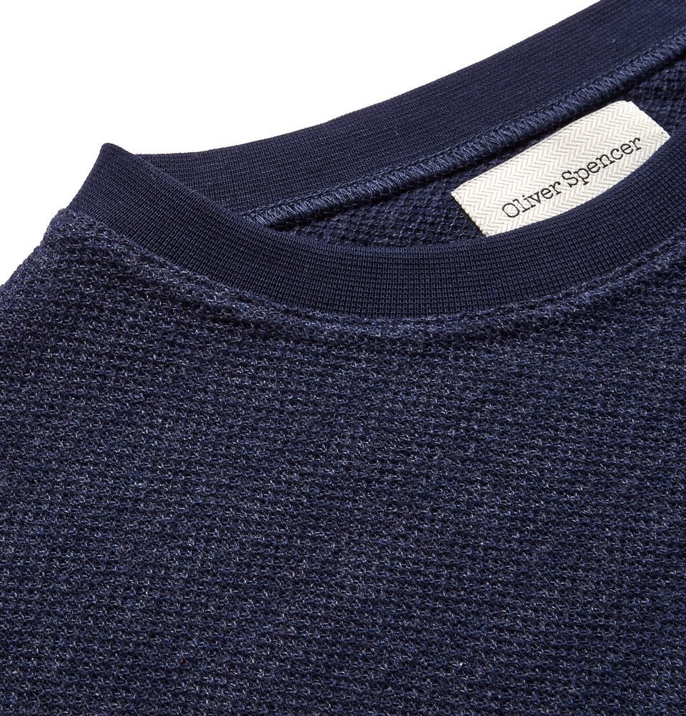 Oliver Spencer - Blenheim Printed Mélange Loopback Cotton-Jersey Sweatshirt - Men - Navy