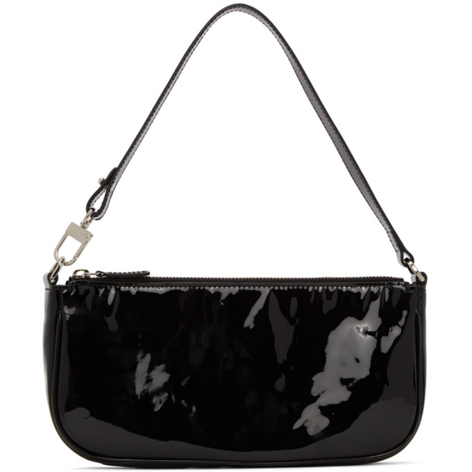 black patent baguette bag