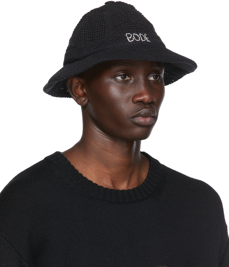 Bode SSENSE Exclusive Black Mesh Bucket Hat Bode