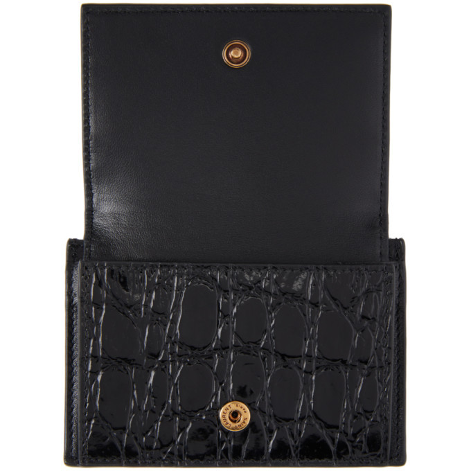 saint laurent black croc monogramme card holder