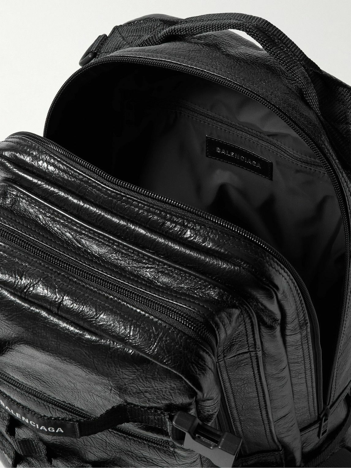 Balenciaga - Army Space Webbing-Trimmed Crinkled-Leather Backpack ...