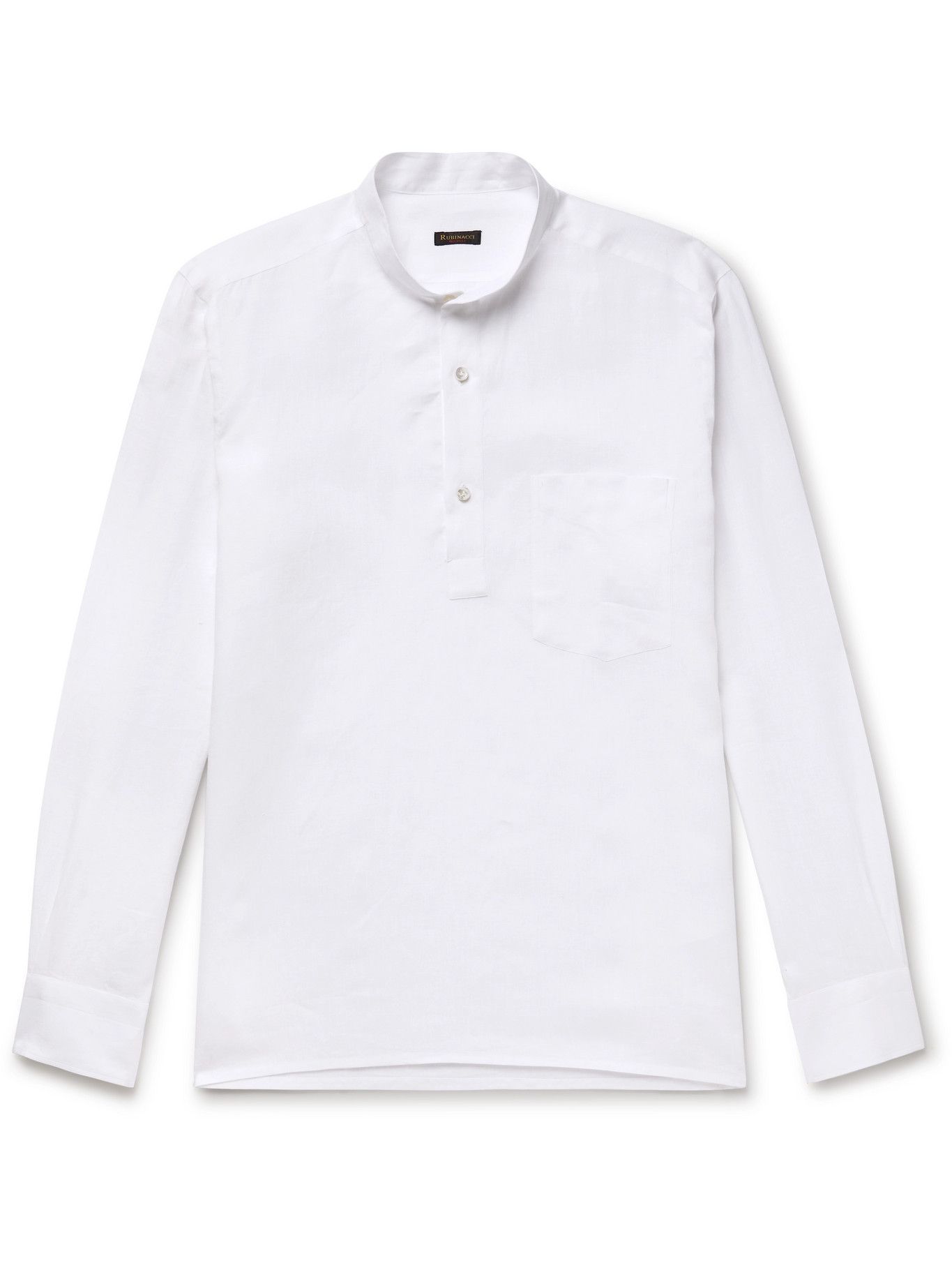 Grandad-Collar Linen Half-Placket Shirt 