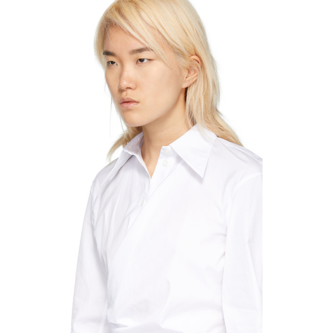 Helmut Lang White Draped Poplin Shirt 