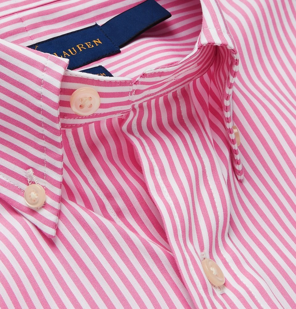 Polo Ralph Lauren - Slim-Fit Button-Down Collar Striped Cotton-Poplin Shirt  - Men - Pink Polo Ralph Lauren