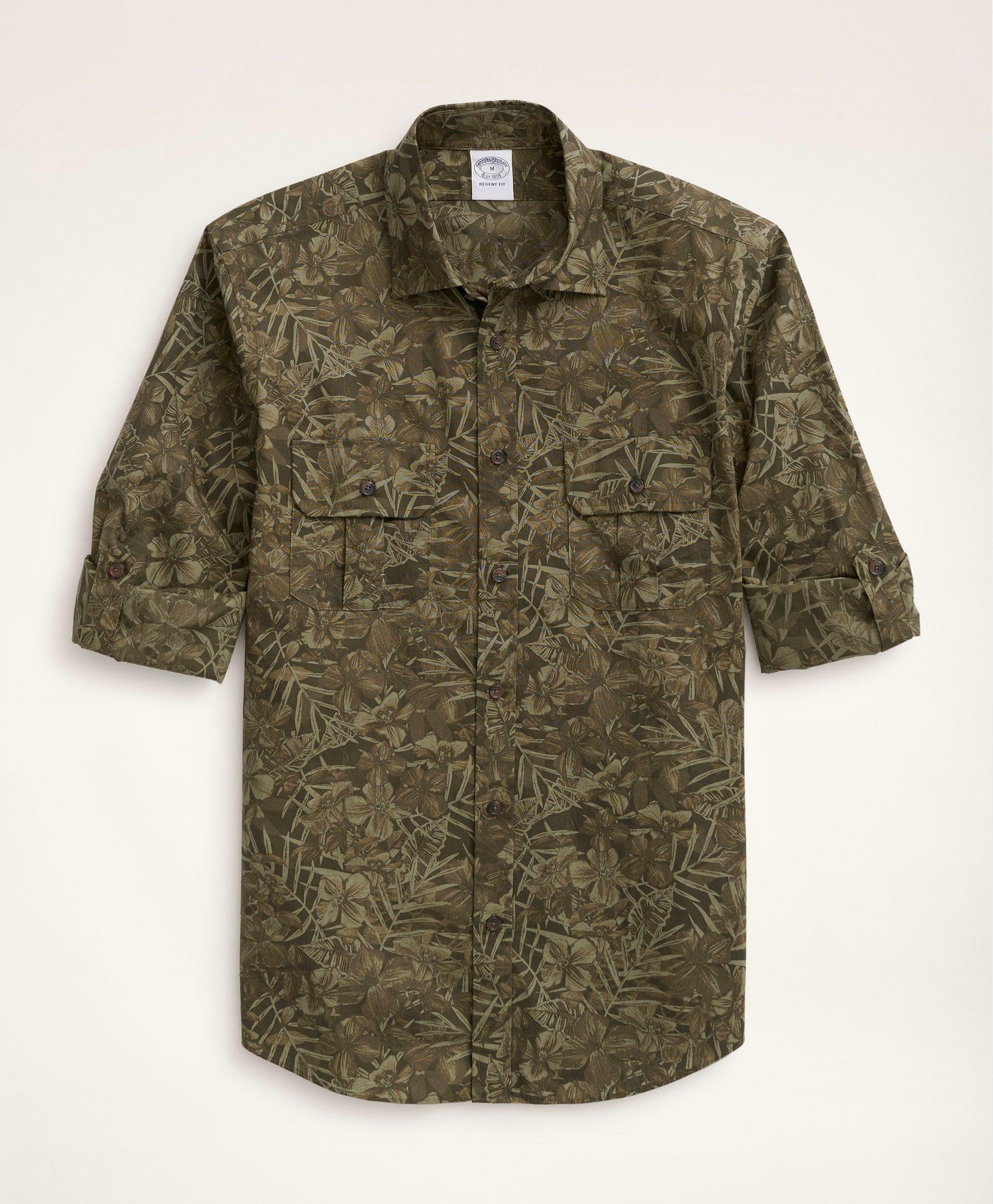 Brooks Brothers Men's Regent Regular-Fit Sport Shirt, Floral Camouflage Print | Green