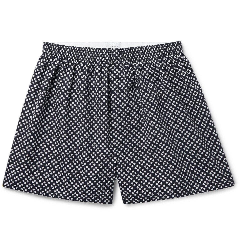 Sunspel - Printed Cotton Boxer Shorts - Navy Sunspel