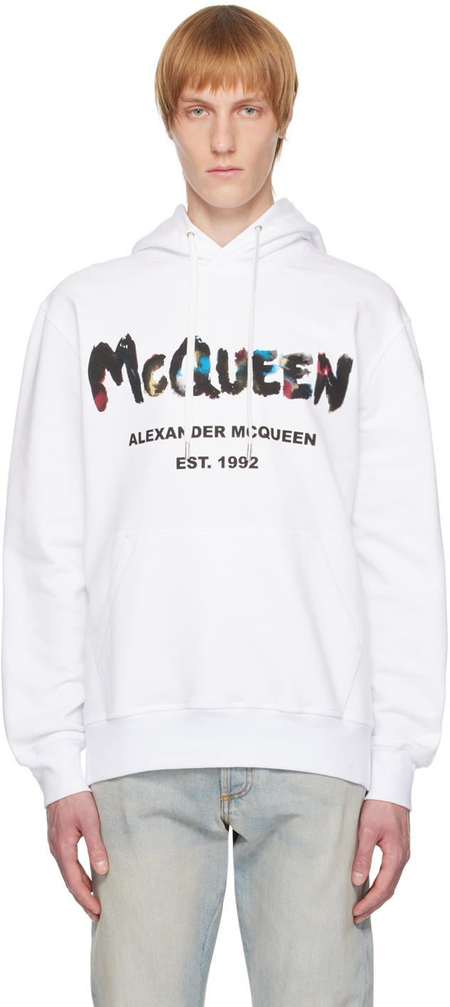 Alexander McQueen White Graffiti Hoodie Alexander McQueen