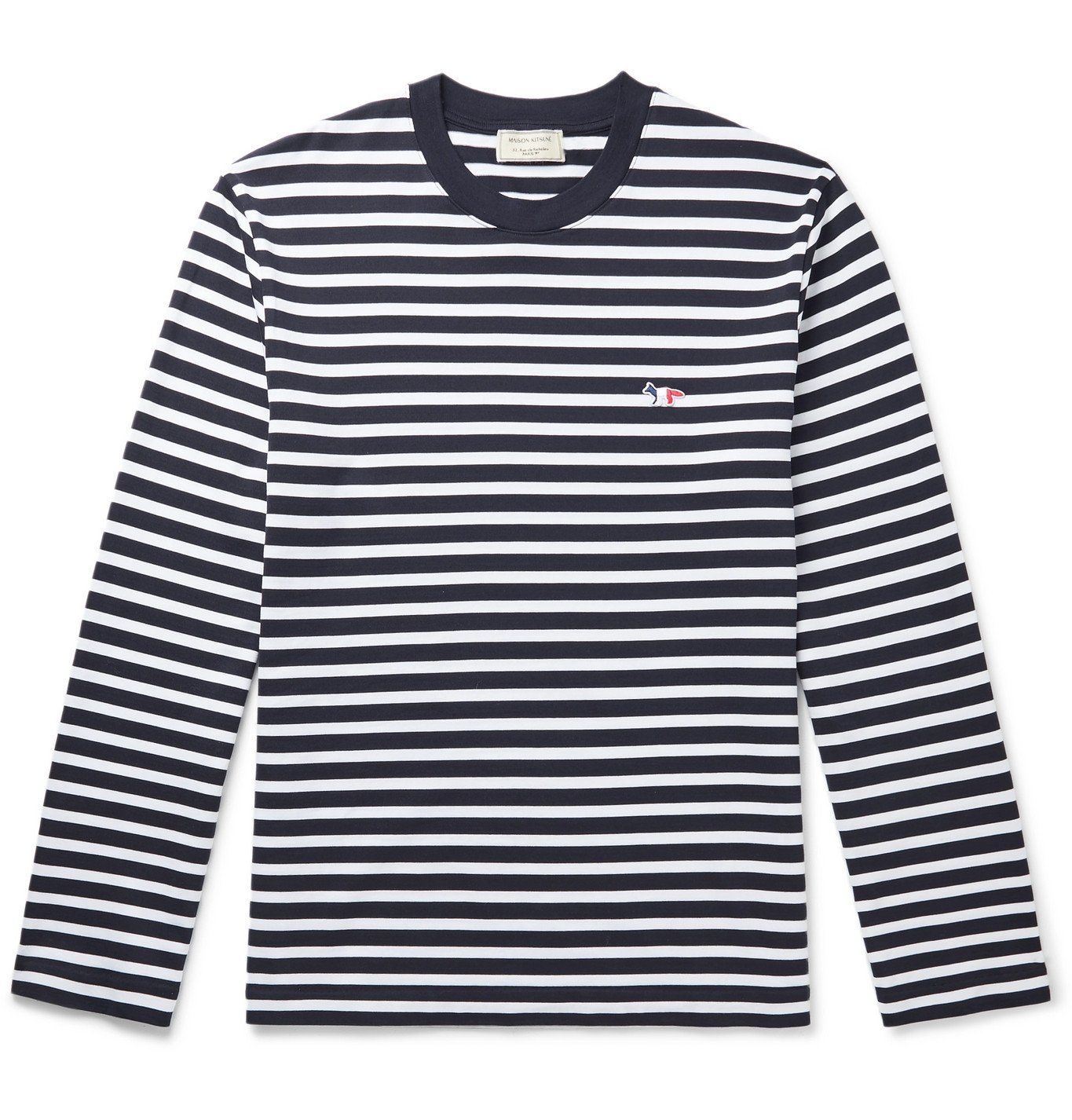 Maison Kitsuné - Logo-Appliquéd Striped Cotton-Jersey T-Shirt - Blue ...