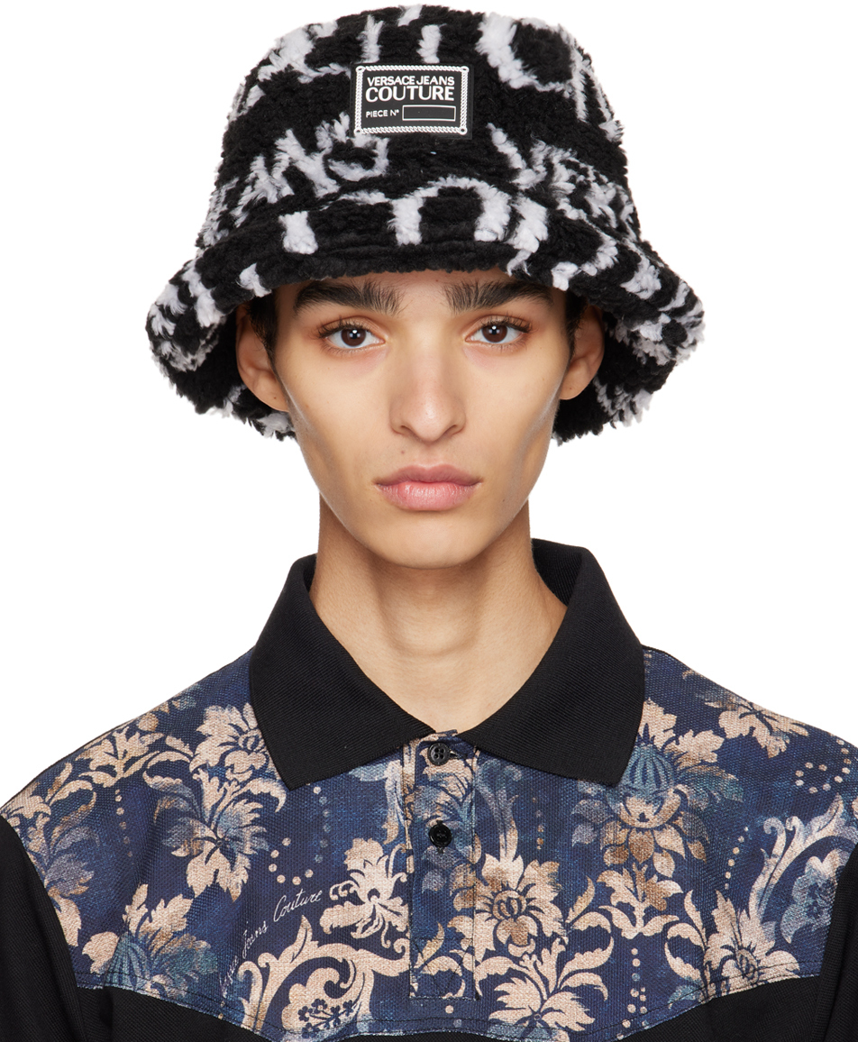 Versace Jeans Couture Black & White Tapestry Bucket Hat Versace