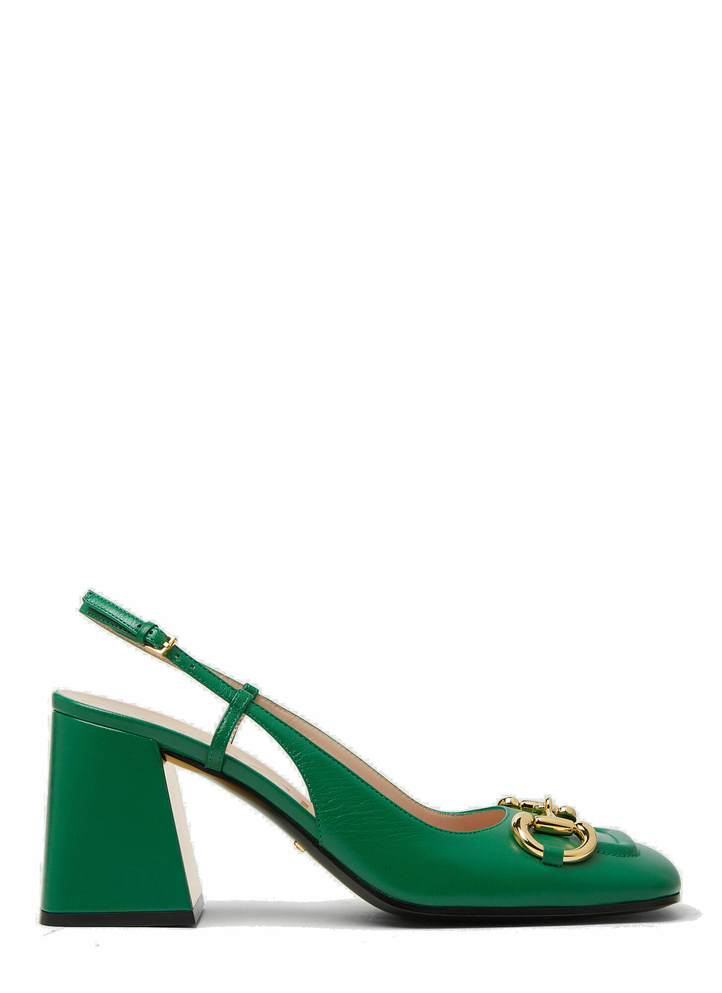 Horsebit Slingback Heels in Green Gucci