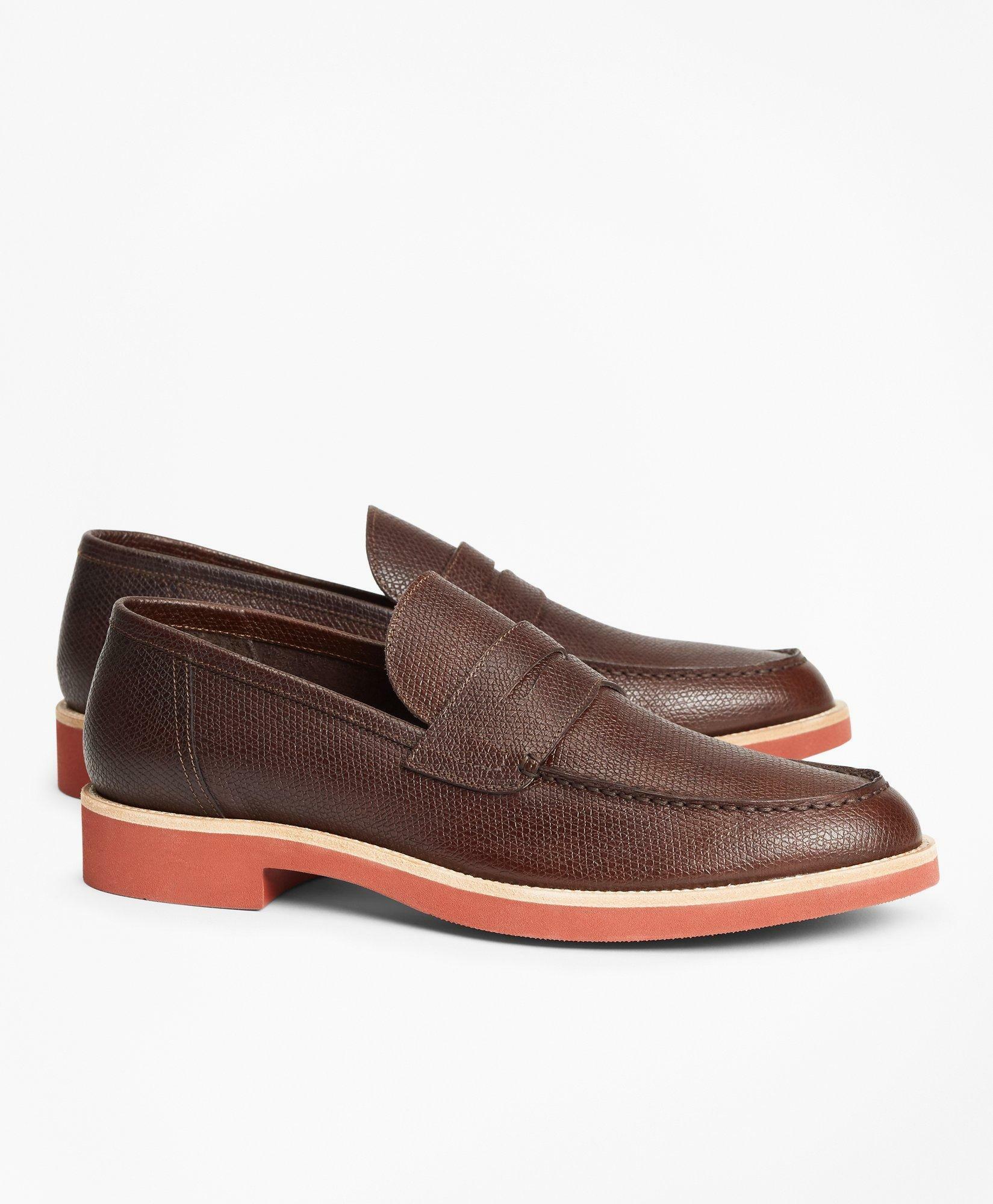 Photo: Brooks Brothers Men's Textured Leather Penny Loafers | Brown