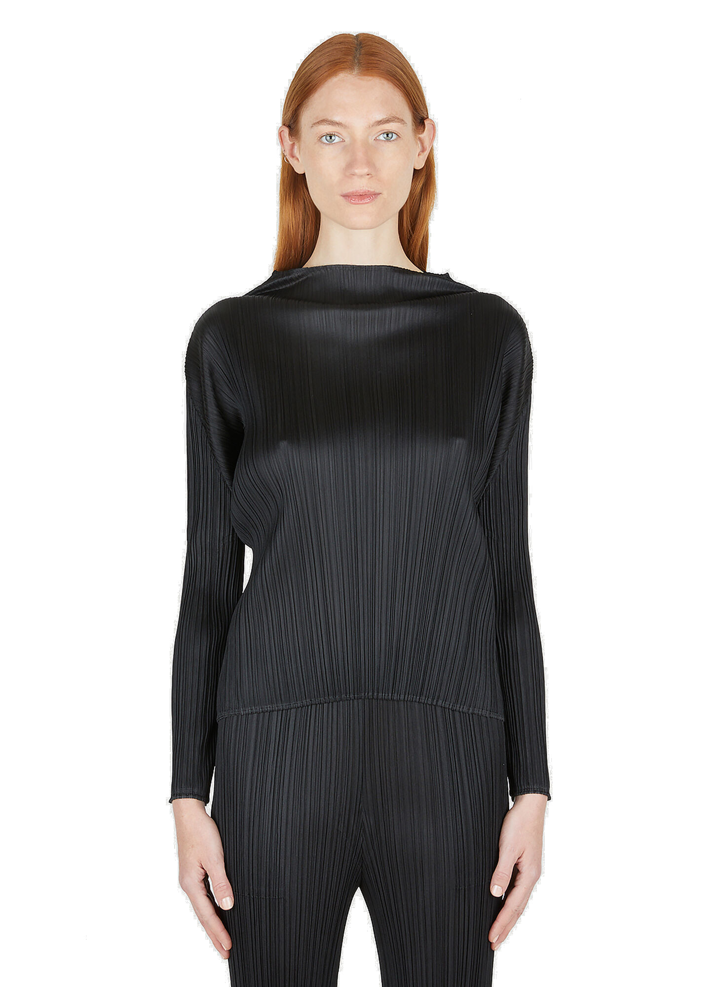 High Neck Top in Black Pleats Please Issey Miyake