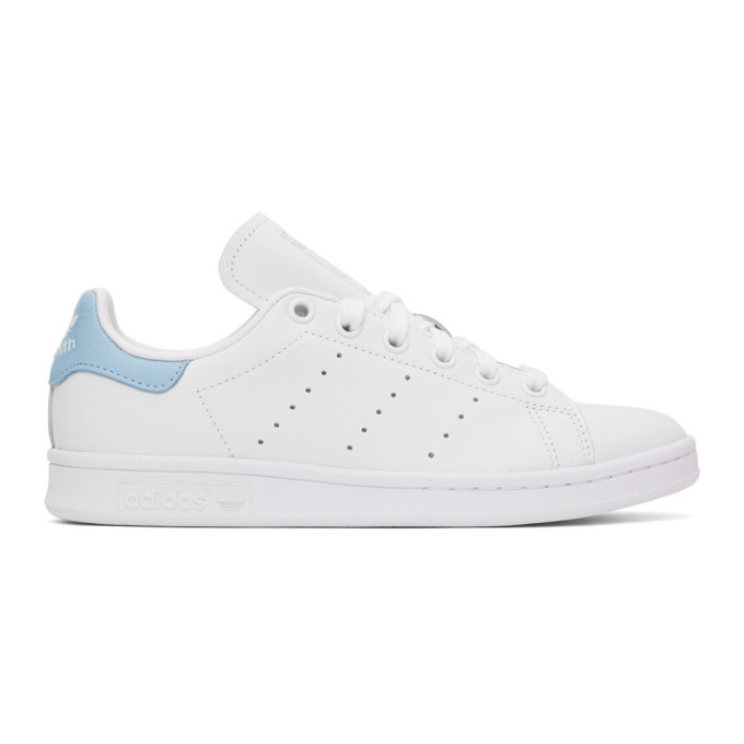 white and blue stan smith sneakers
