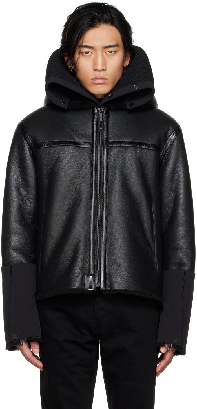 Photo: 032c Black Shearling Hooded Leather Jacket