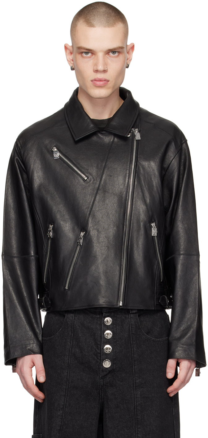 CALVINLUO Black Leather Biker Jacket CALVINLUO