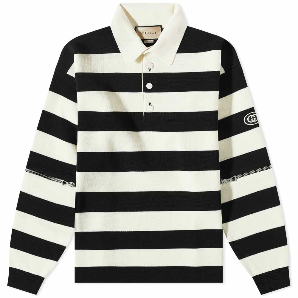 Gucci Men's Catwalk Look 50 Striped Knitted Polo Shirt in Black Gucci