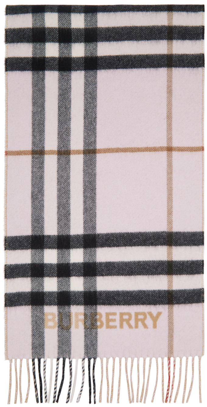 Burberry Pink & Beige Contrast Check Cashmere Scarf