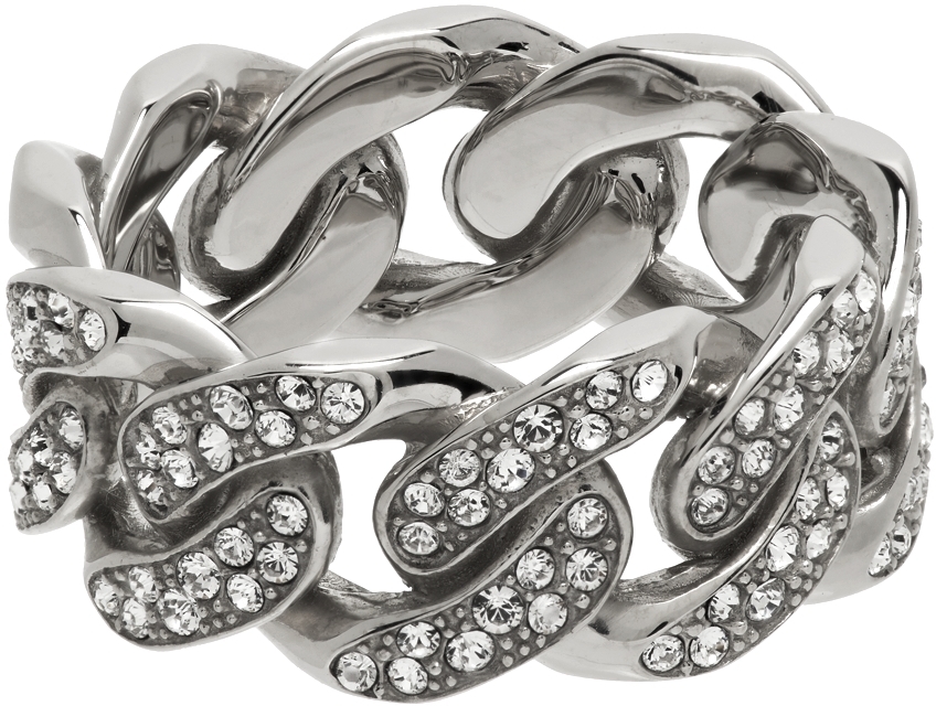 AMBUSH Silver Pavé Classic Chain Ring Ambush