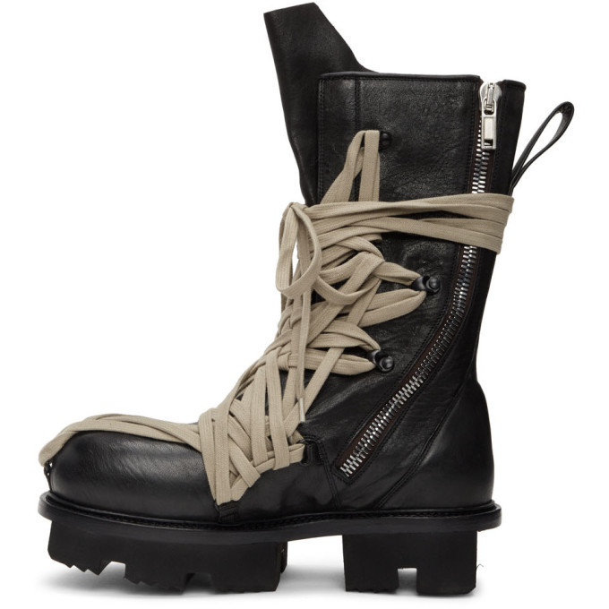 Rick Owens Black Lace Up Army Megatooth Boots Rick Owens