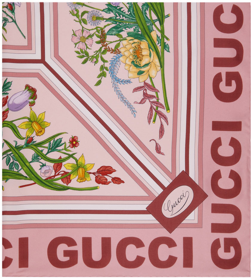 Gucci Pink Floral Print Silk Scarf Gucci