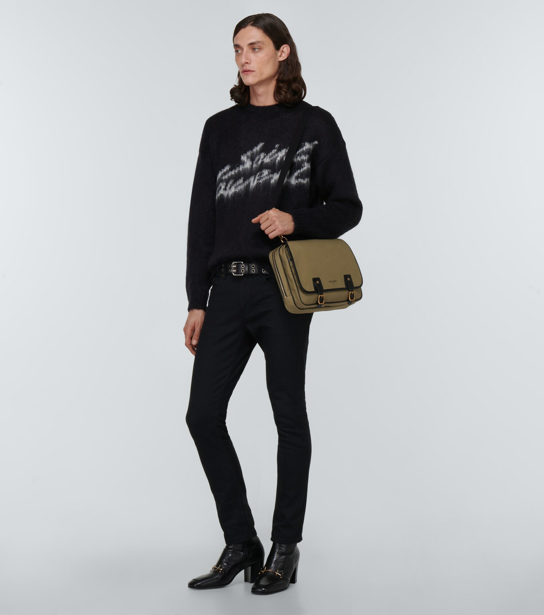 SAINT LAURENT Mohair wool blend Bijoux sweater Knit Top 501944 black M