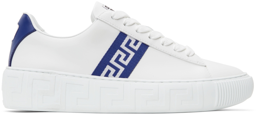 white and blue versace shoes