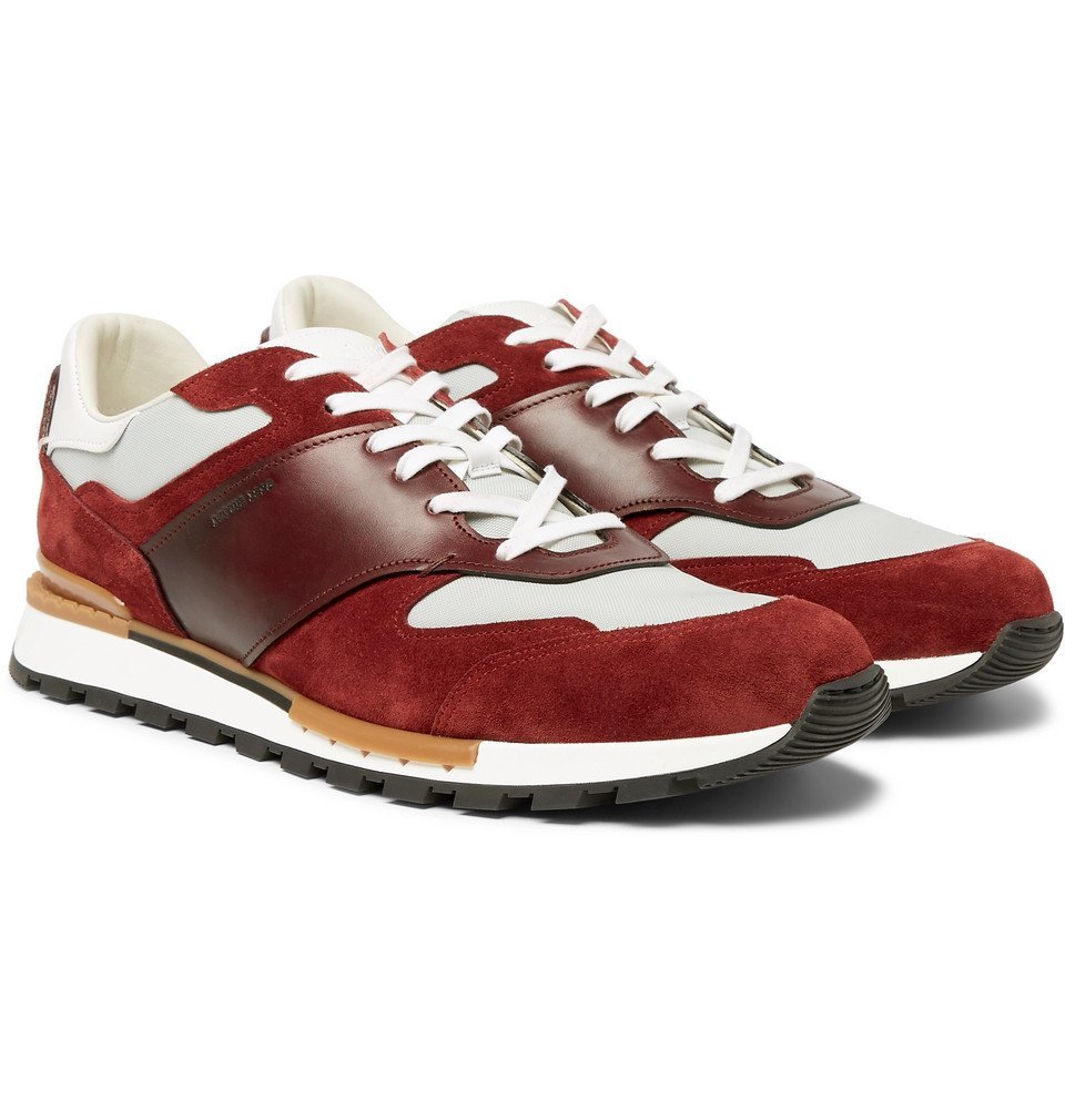 Berluti - Run Track Leather, Suede and Nylon Sneakers - Men - Burgundy ...