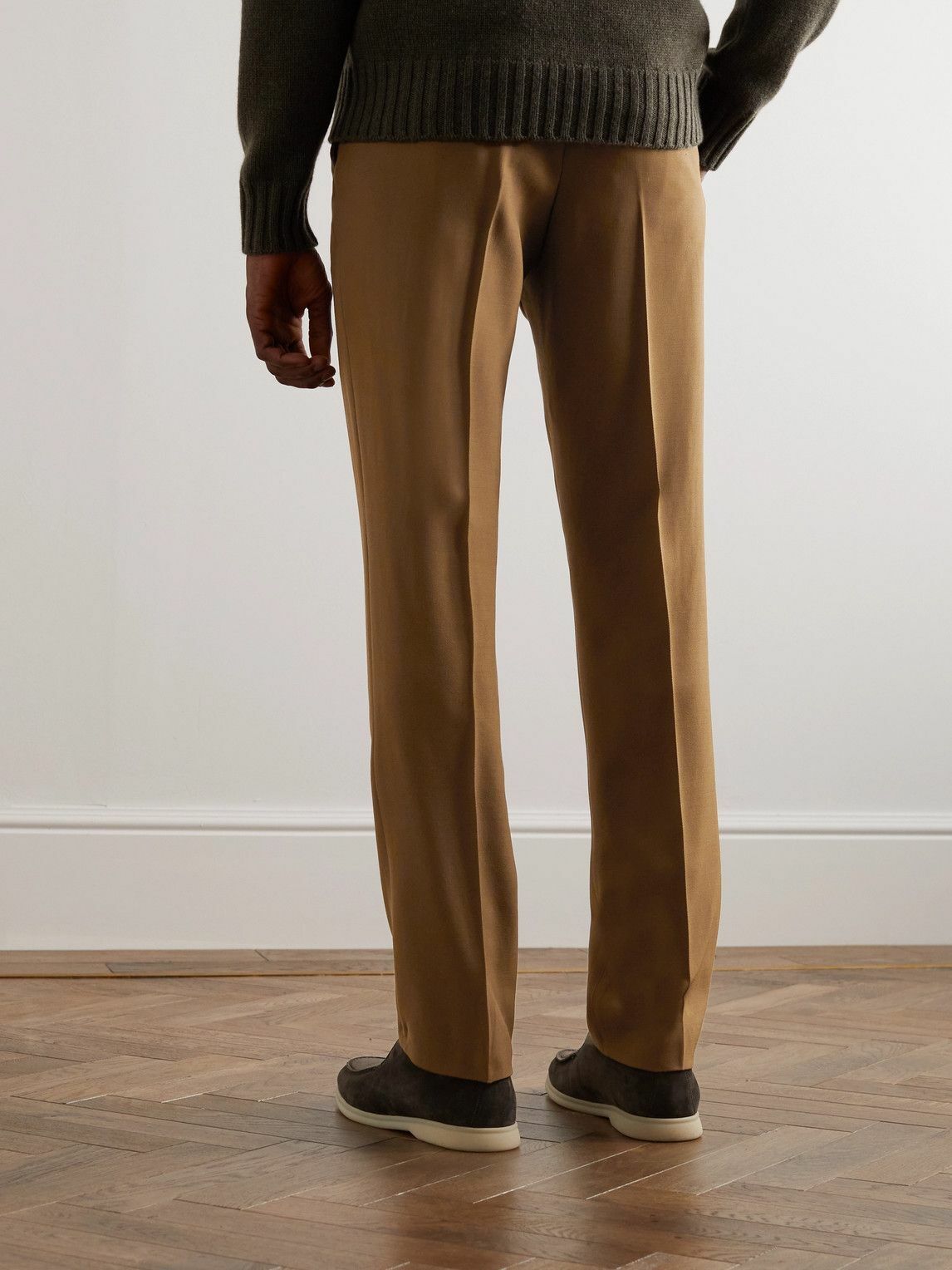 Loro Piana - Straight-Leg Pleated Wool-Gabardine Chinos - Brown Loro Piana