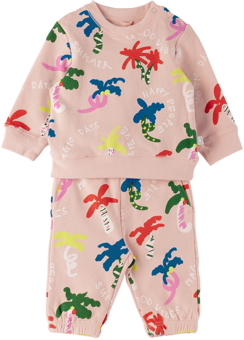 Stella McCartney Baby Pink Palm Tree Sweatshirt & Sweatpants Set Stella
