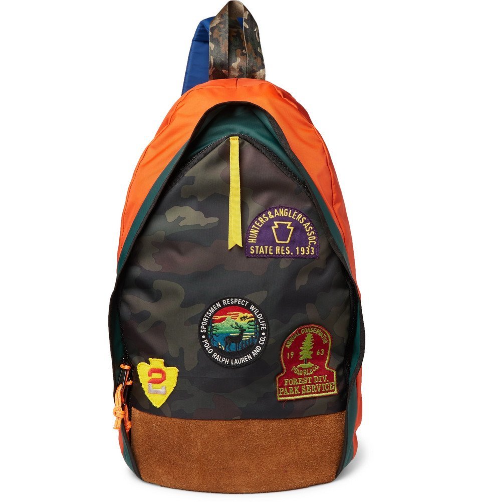 Polo Ralph Lauren Appliquéd Faux Suede and Nylon Backpack Multi