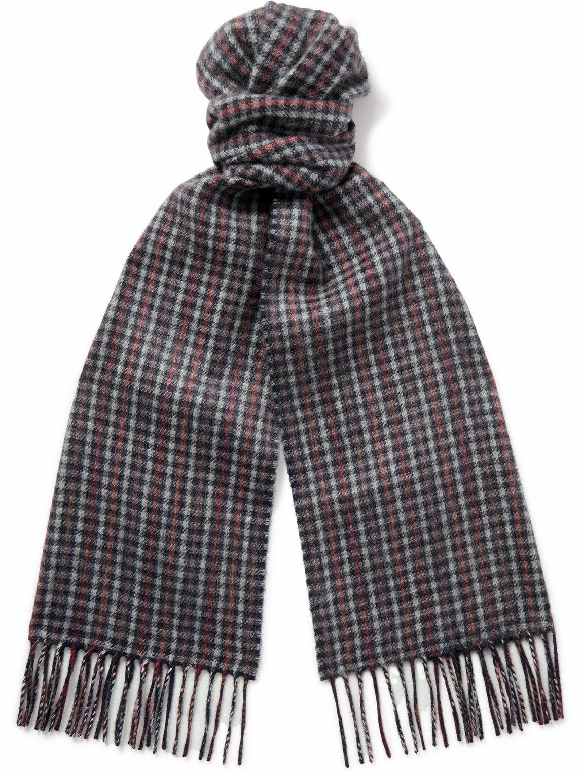 Photo: Johnstons of Elgin - Reversible Fringed Houndstooth and Striped Cashmere Scarf
