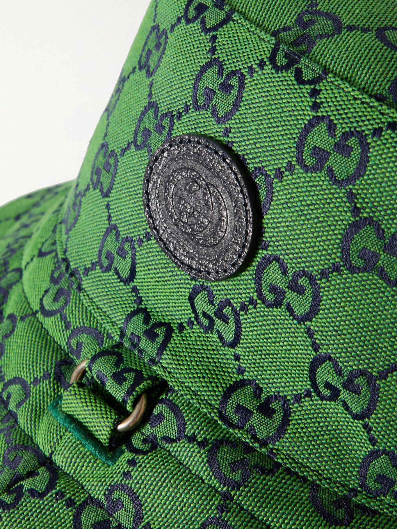 GUCCI - Reversible Leather-Trimmed Logo-Jacquard Cotton-Blend Canvas Bucket  Hat - Green Gucci