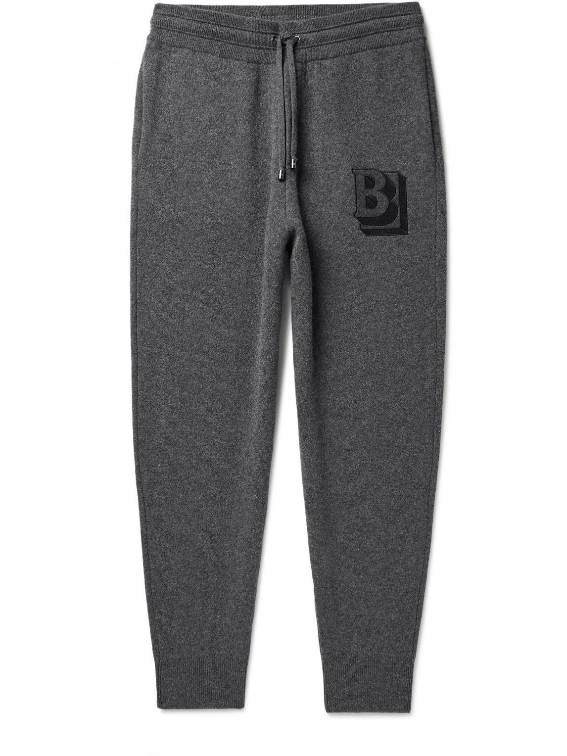 Photo: Burberry - Tapered Logo-Embroidered Cashmere-Blend Drawstring Sweatpants - Gray